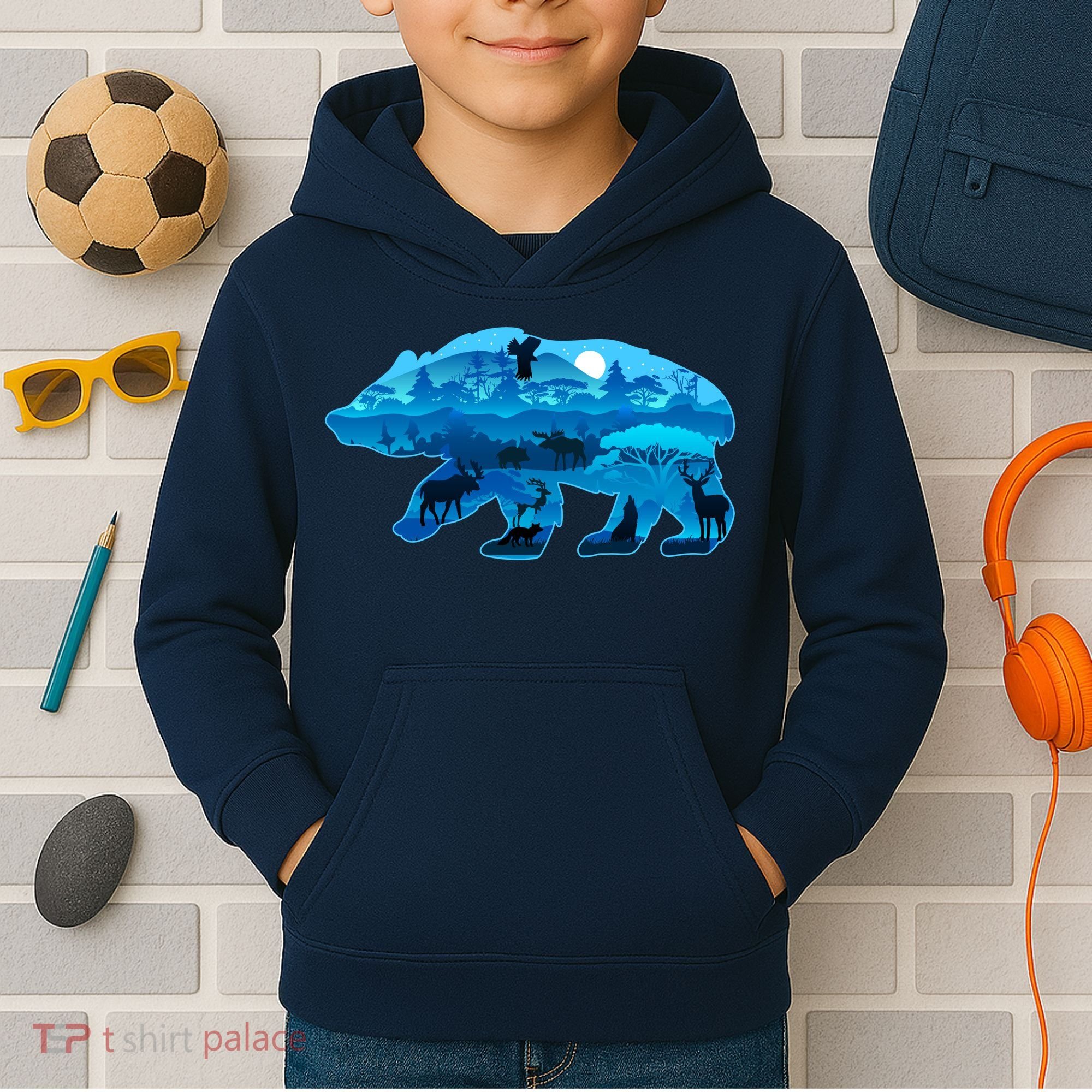 Wildlife Bear Silhouette Night Forest Kids Hoodie