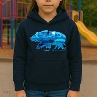 Wildlife Bear Silhouette Night Forest Kids Hoodie thumb 3