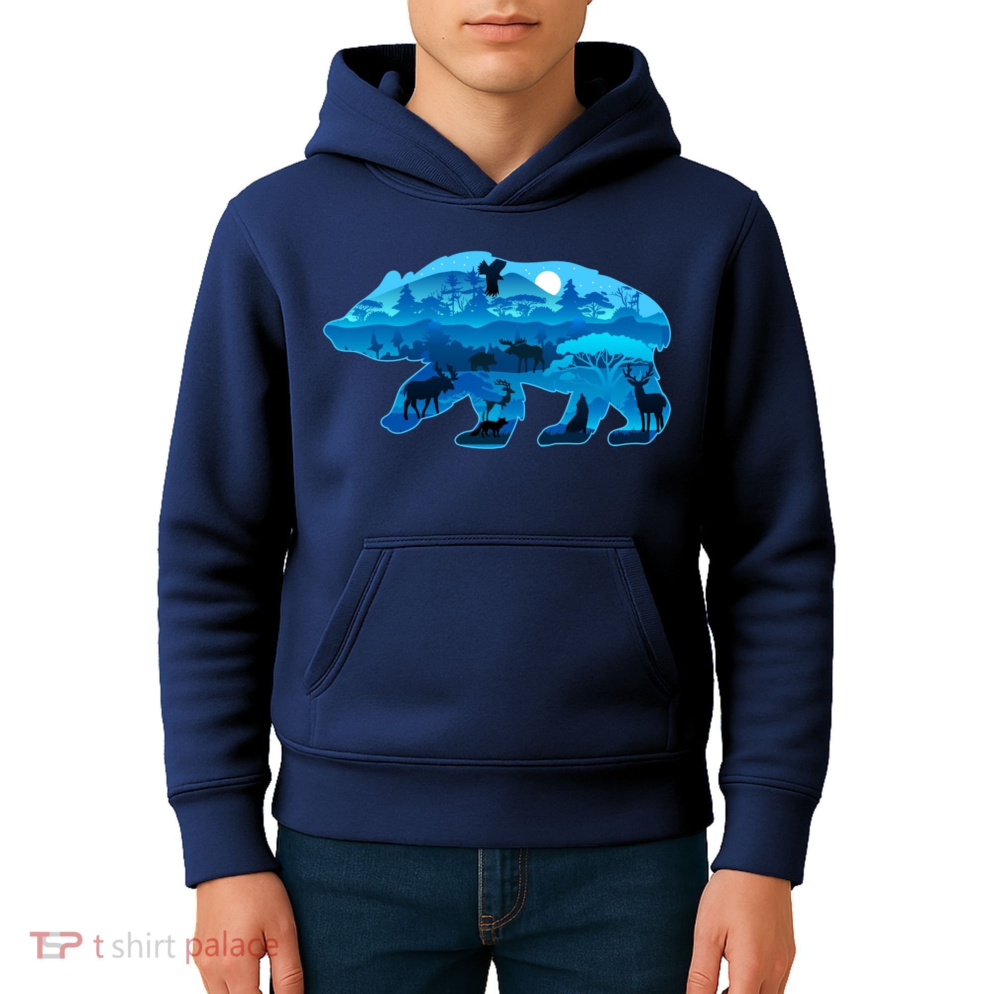 Wildlife Bear Silhouette Night Forest Kids Hoodie