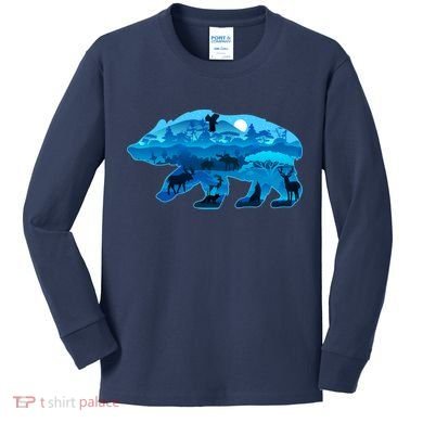 Wildlife Bear Silhouette Night Forest Kids Long Sleeve Shirt