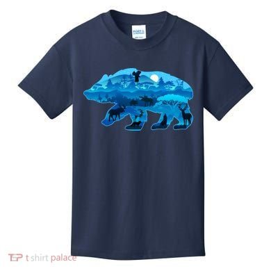 Wildlife Bear Silhouette Night Forest Kids T-Shirt