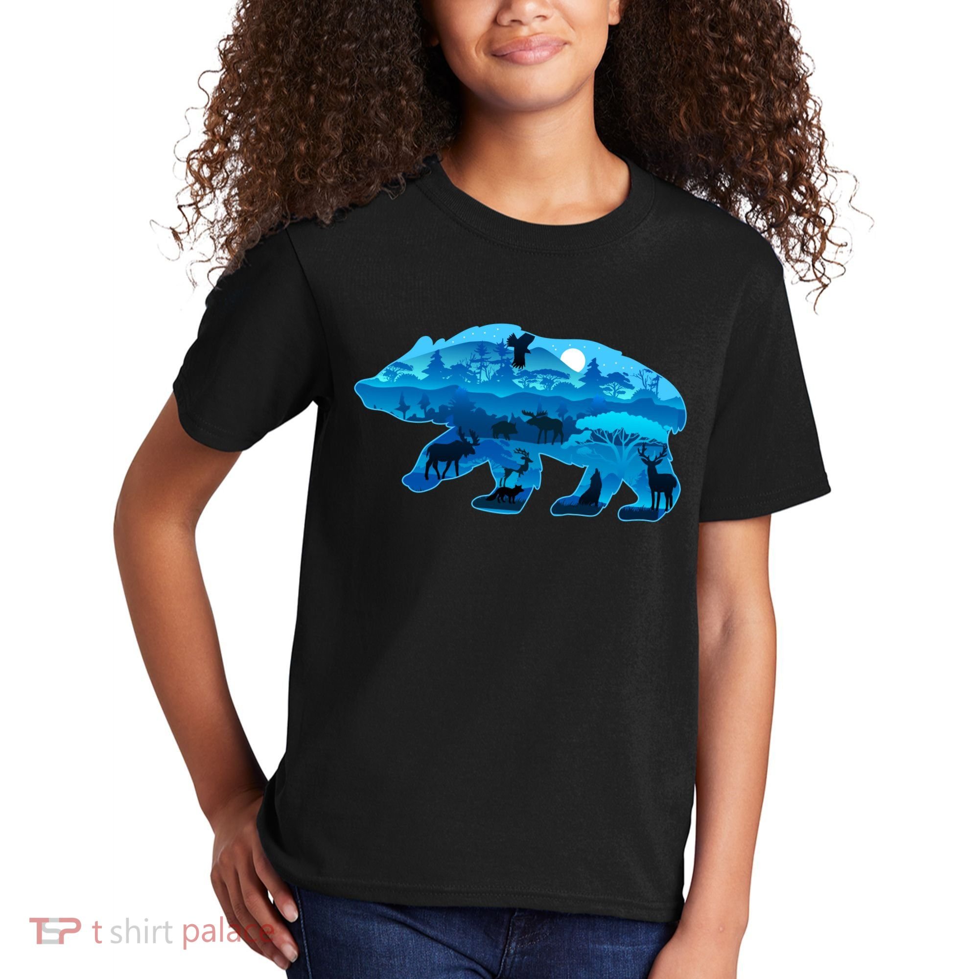 Wildlife Bear Silhouette Night Forest Kids T-Shirt