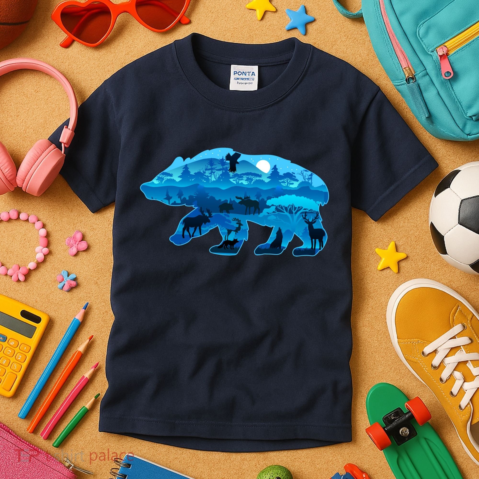 Wildlife Bear Silhouette Night Forest Kids T-Shirt