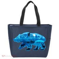 Wildlife Bear Silhouette Night Forest Tote Bag thumb 0