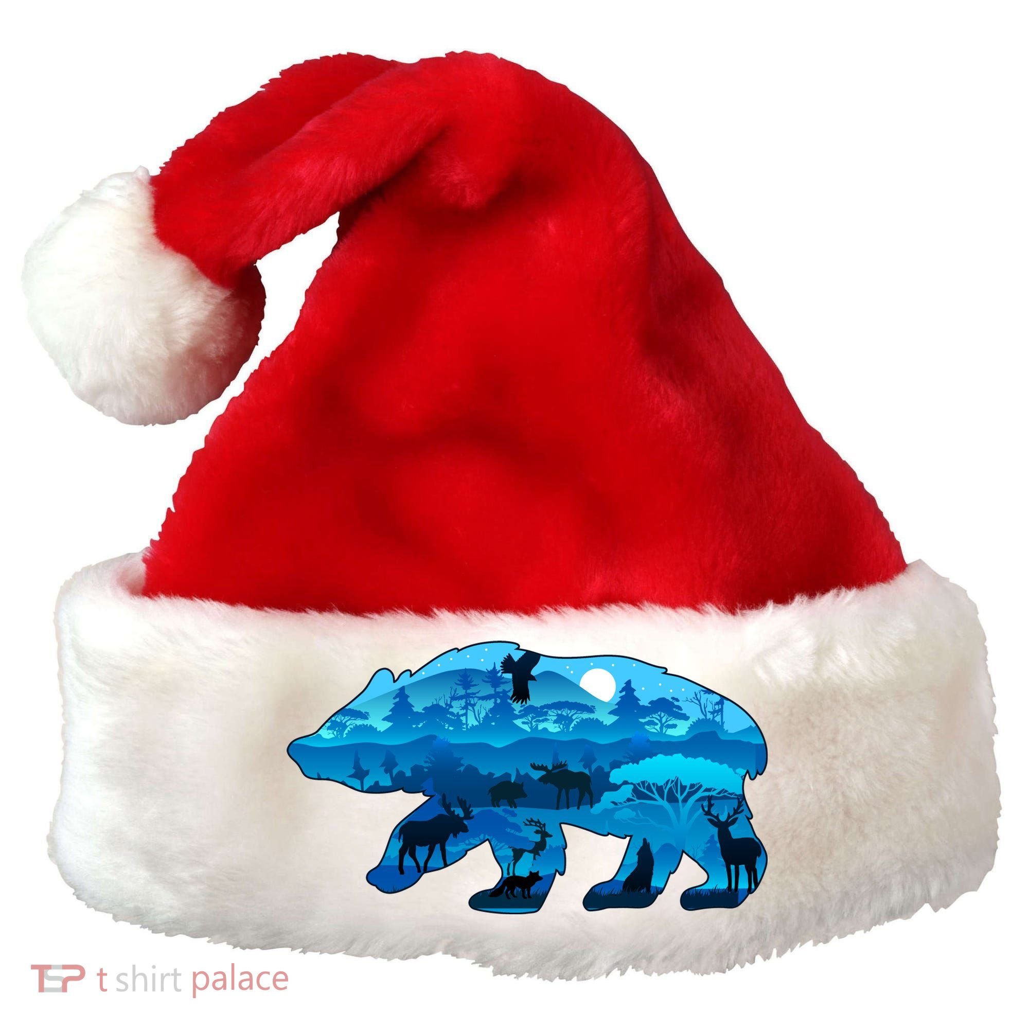 Wildlife Bear Silhouette Night Forest Santa Hat