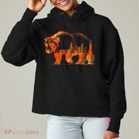 Walking Bear Silhouette Downtown Chicago City Skyline Gift Ladies Heavyweight Boxy Pullover Hoodie thumb 0