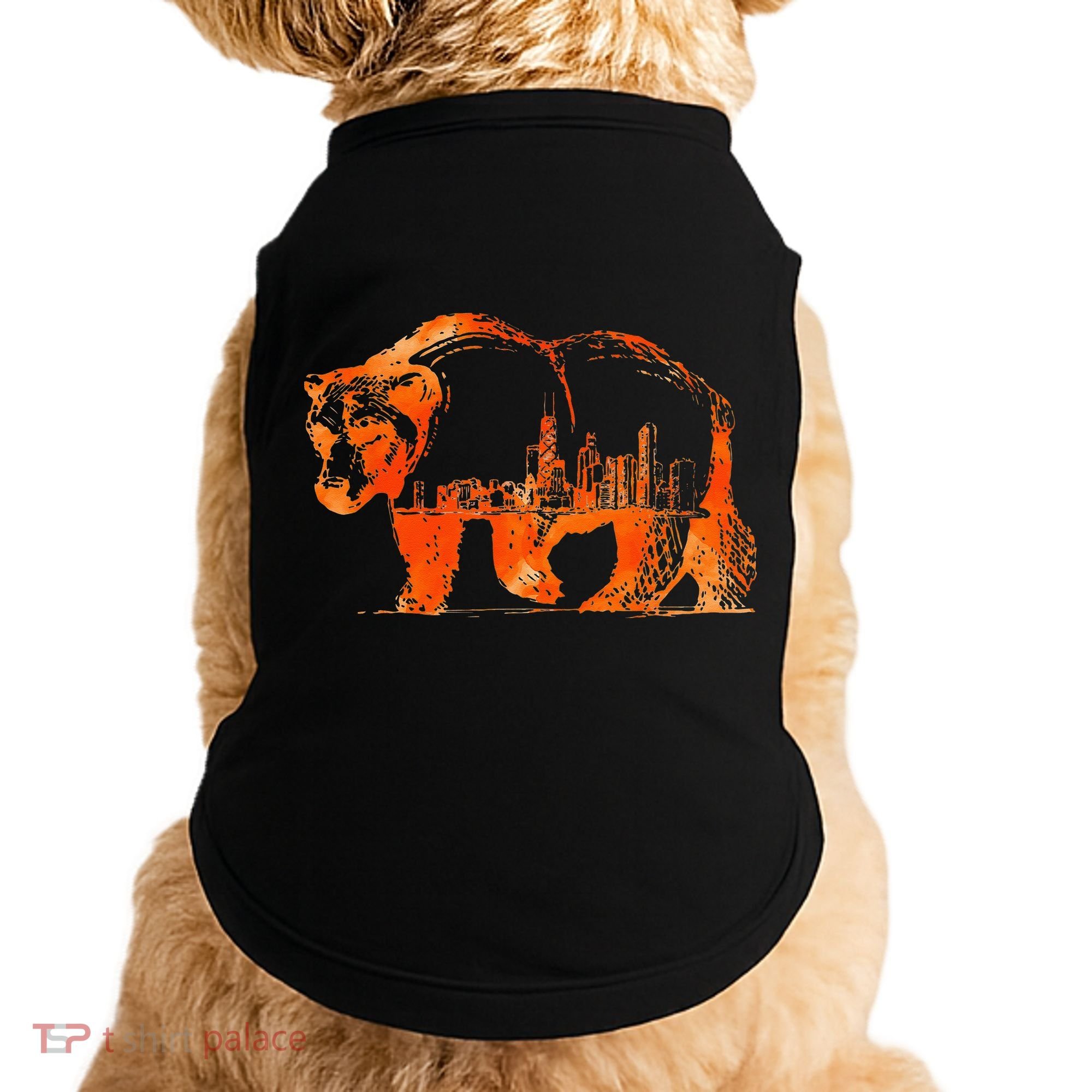 Walking Bear Silhouette Downtown Chicago City Skyline Gift Doggie Tank