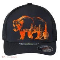 Walking Bear Silhouette Downtown Chicago City Skyline Gift Flexfit Unipanel Trucker Cap thumb 0