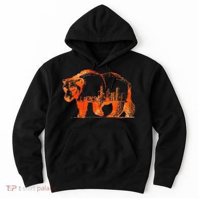 Walking Bear Silhouette Downtown Chicago City Skyline Gift Hoodie
