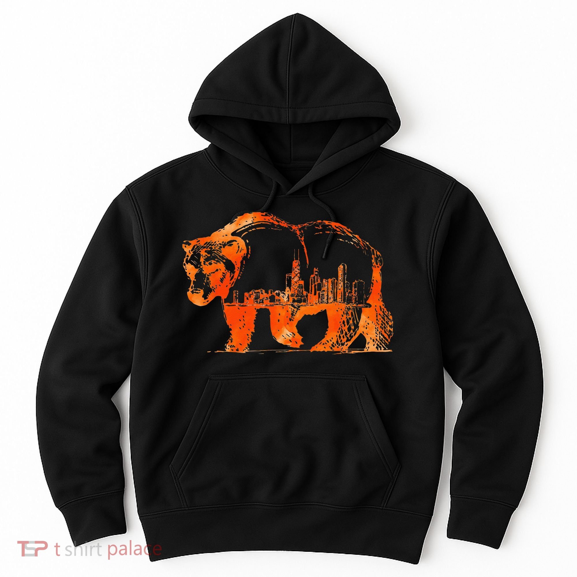Walking Bear Silhouette Downtown Chicago City Skyline Gift Hoodie