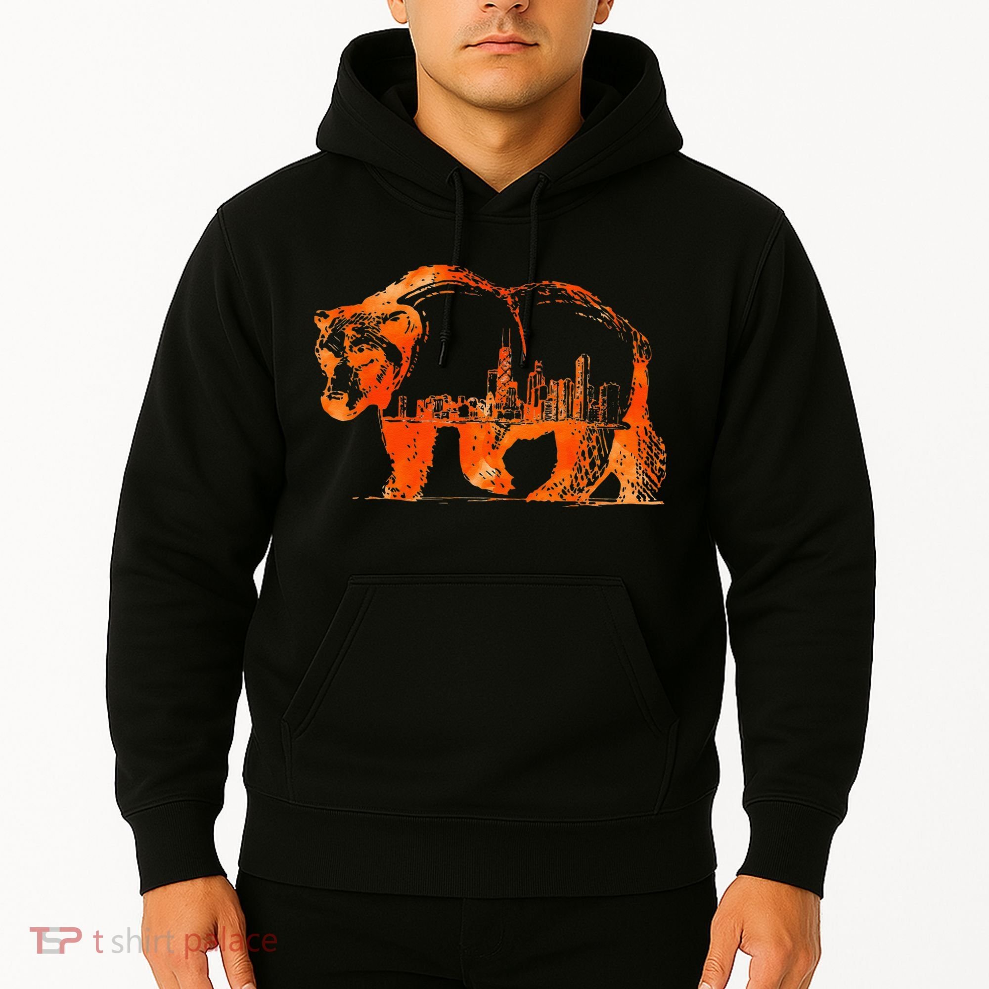 Walking Bear Silhouette Downtown Chicago City Skyline Gift Hoodie