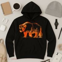 Walking Bear Silhouette Downtown Chicago City Skyline Gift Hoodie thumb 3