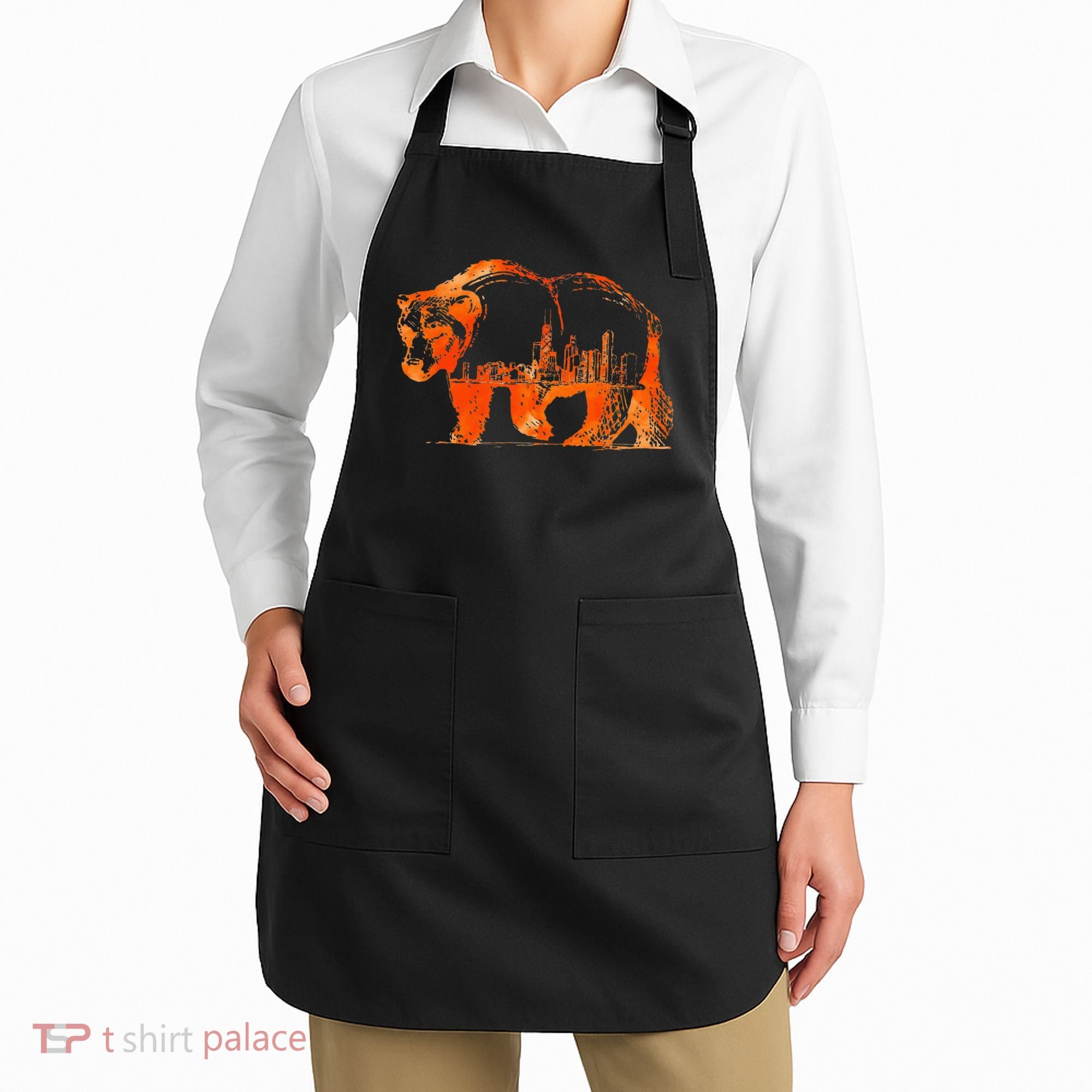 Walking Bear Silhouette Downtown Chicago City Skyline Gift Apron