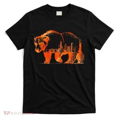 Walking Bear Silhouette Downtown Chicago City Skyline Gift T-Shirt