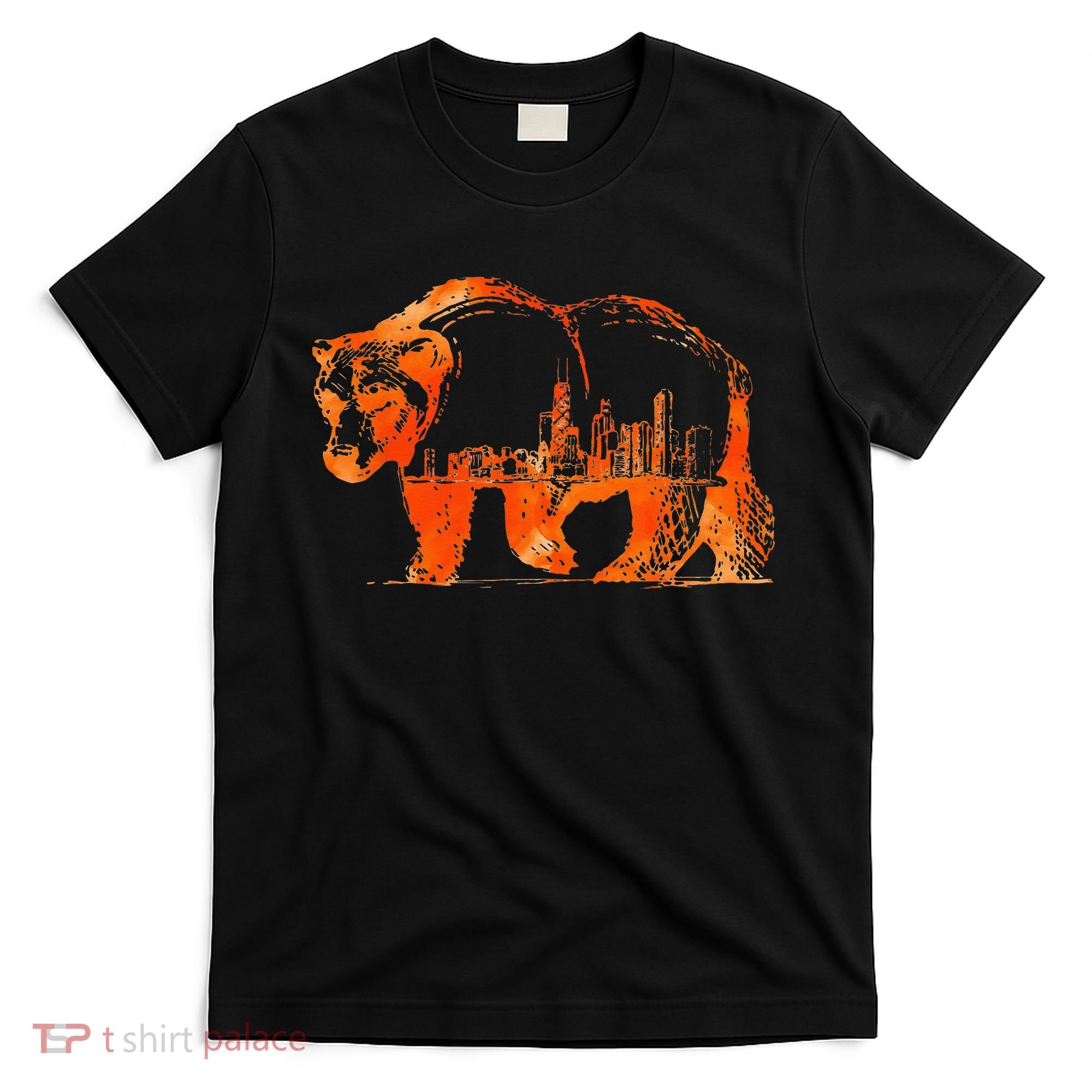 Walking Bear Silhouette Downtown Chicago City Skyline Gift T-Shirt