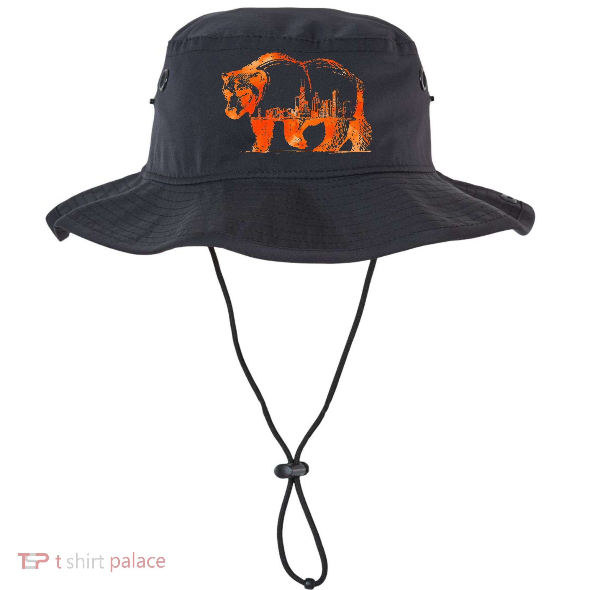 Walking Bear Silhouette Downtown Chicago City Skyline Gift Bucket Hat