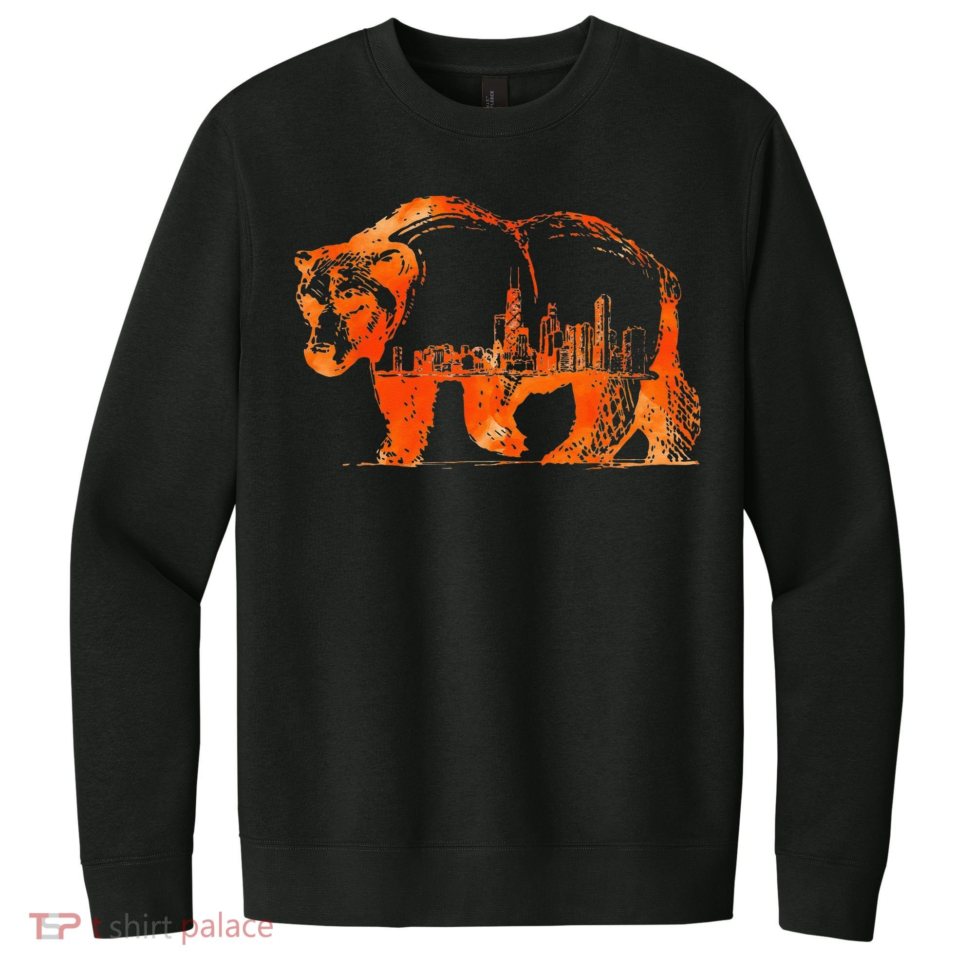 Walking Bear Silhouette Downtown Chicago City Skyline Gift V.I.T. Fleece Crew Sweatshirt