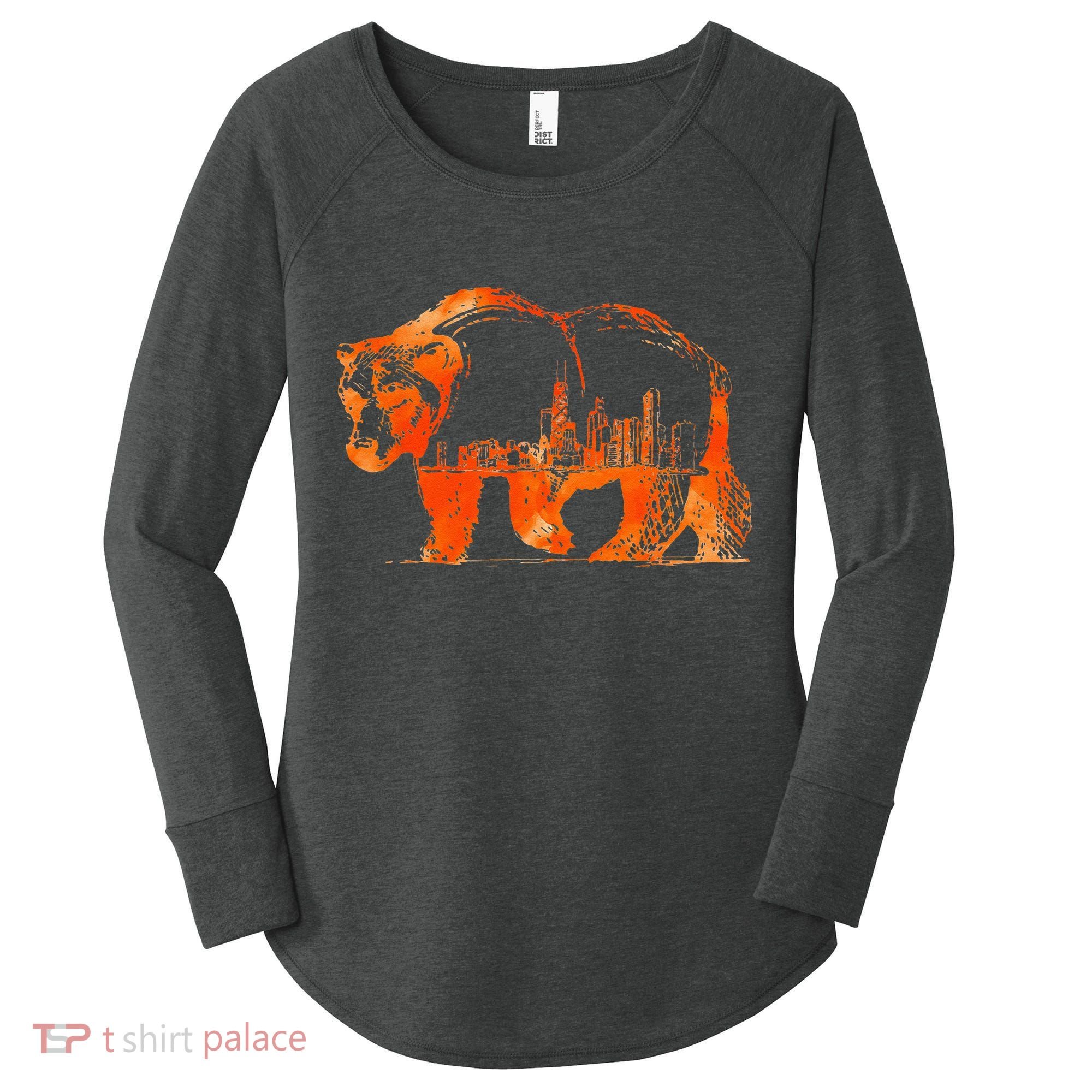 Walking Bear Silhouette Downtown Chicago City Skyline Gift Women's Perfect Tri Tunic Long Sleeve Shirt