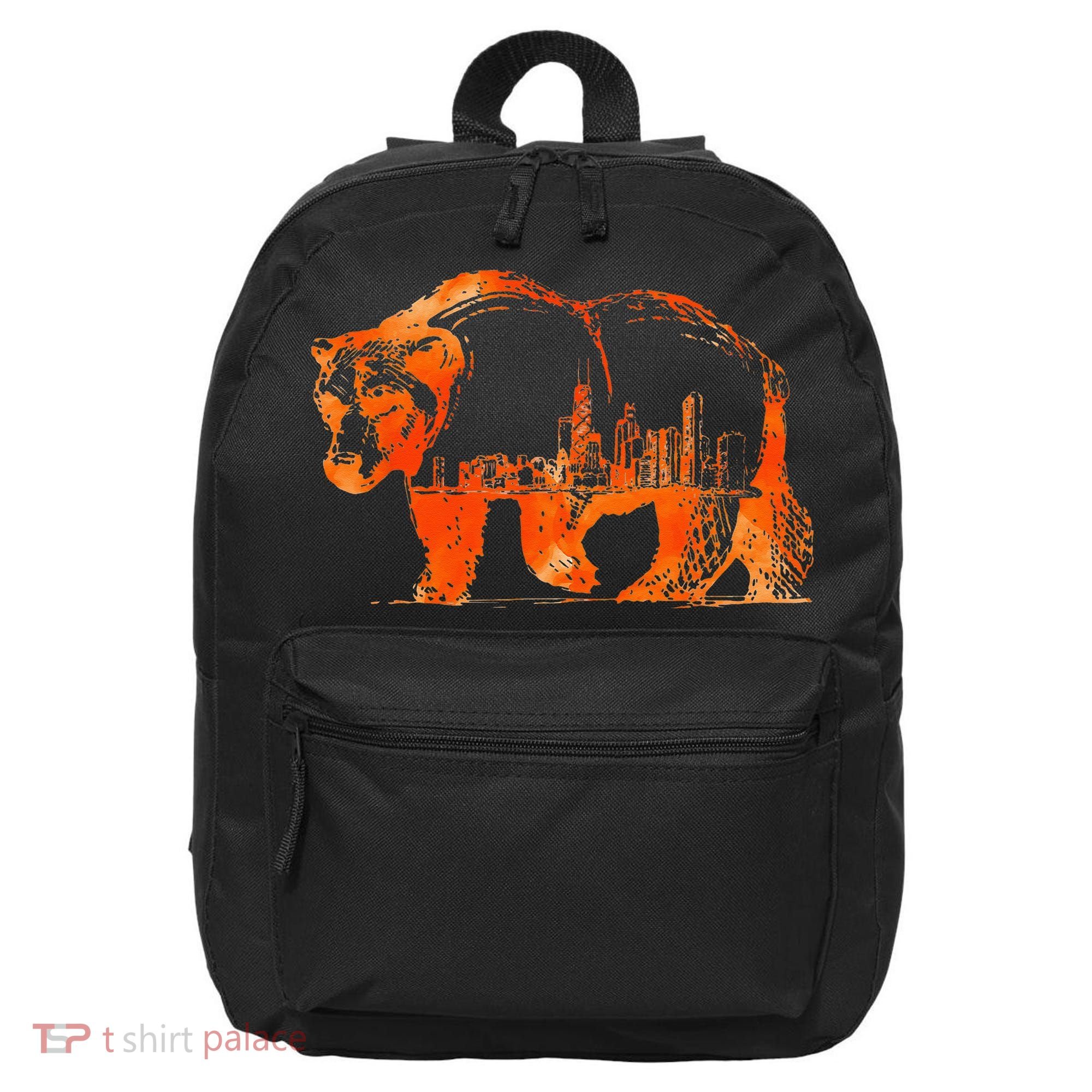 Walking Bear Silhouette Downtown Chicago City Skyline Gift 16 in Basic Backpack
