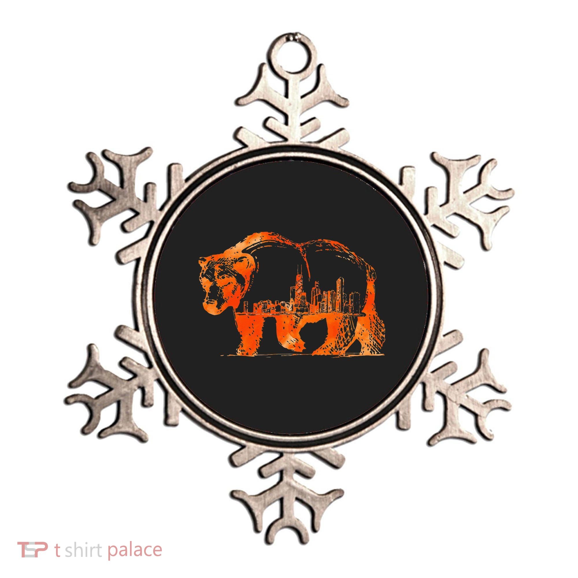 Walking Bear Silhouette Downtown Chicago City Skyline Gift Ornament