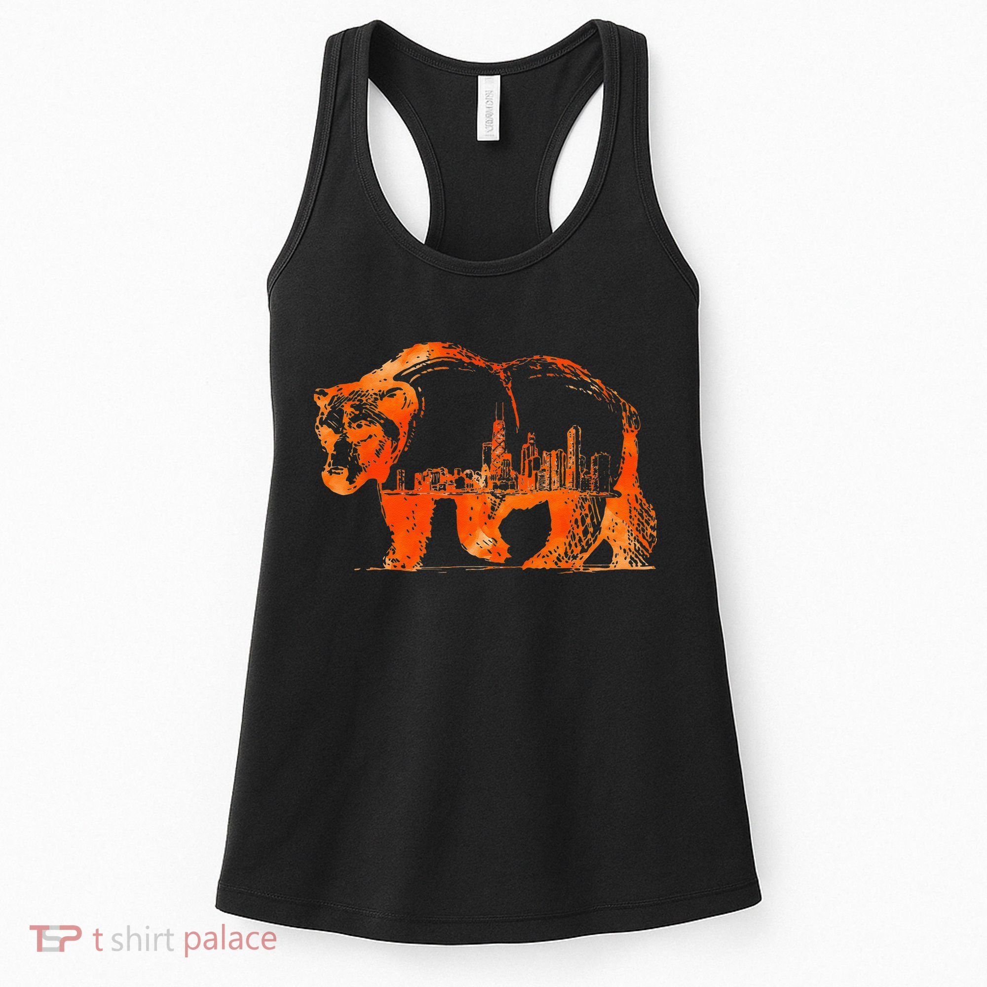 Walking Bear Silhouette Downtown Chicago City Skyline Gift Women's Tank Top
