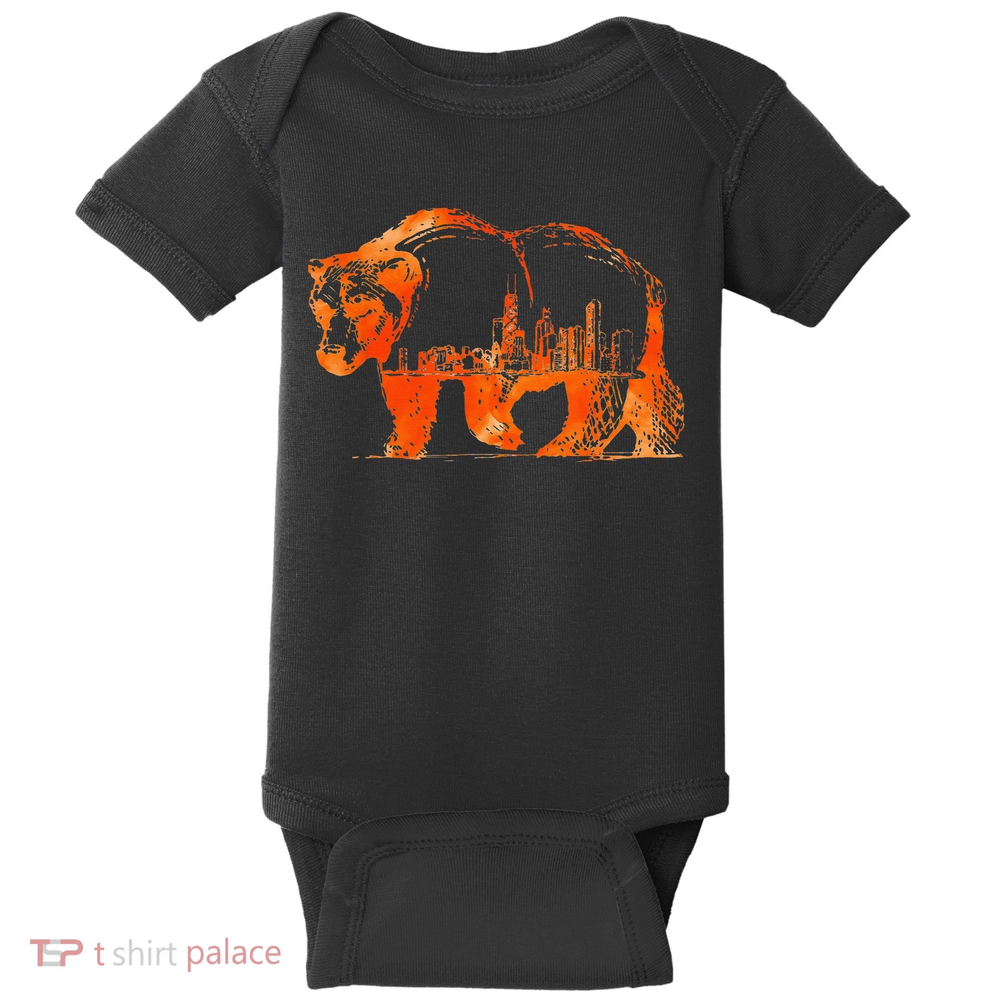 Walking Bear Silhouette Downtown Chicago City Skyline Gift Baby Bodysuit