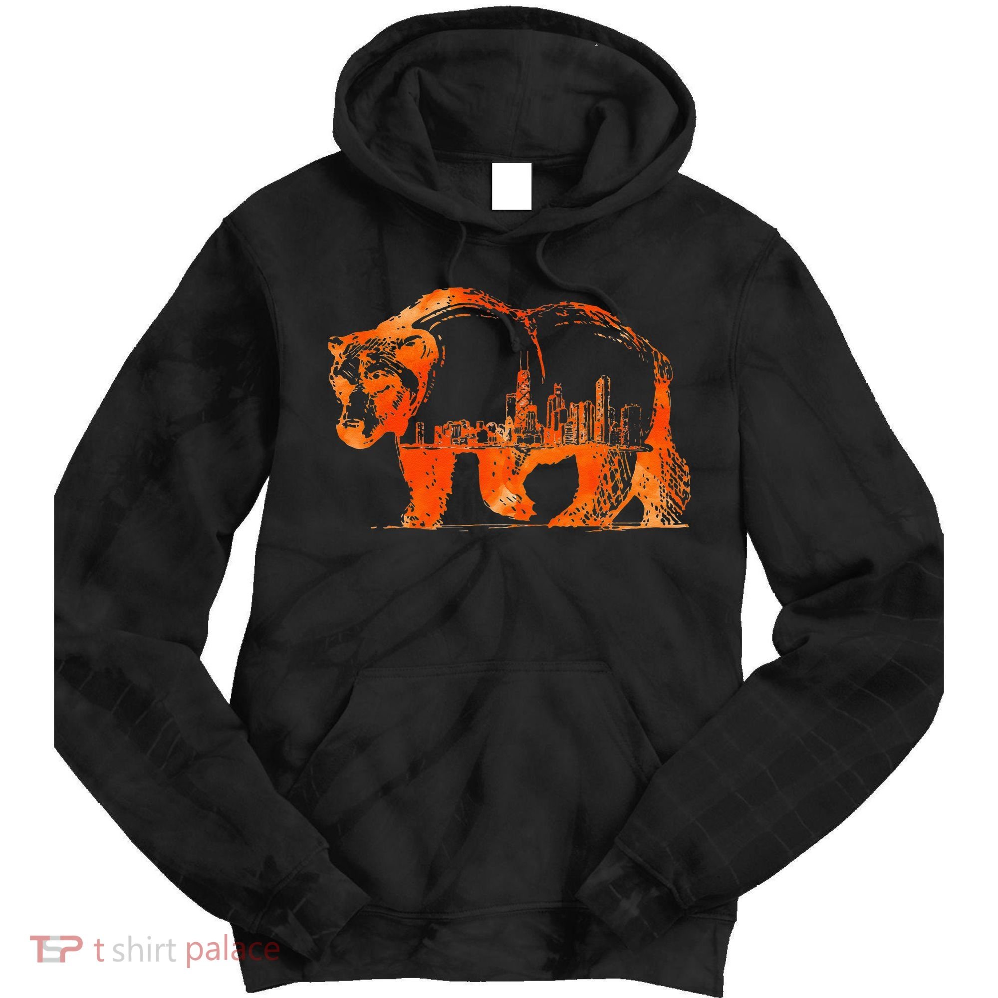 Walking Bear Silhouette Downtown Chicago City Skyline Gift Tie Dye Hoodie