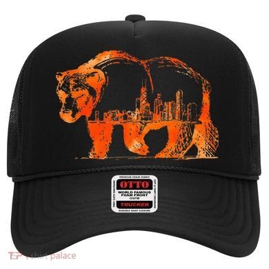 Walking Bear Silhouette Downtown Chicago City Skyline Gift Hat
