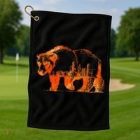 Walking Bear Silhouette Downtown Chicago City Skyline Gift Golf Towel thumb 1