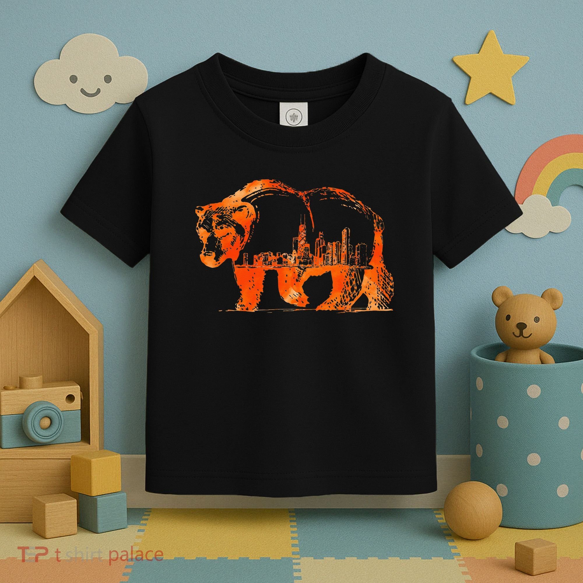 Walking Bear Silhouette Downtown Chicago City Skyline Gift Toddler T-Shirt