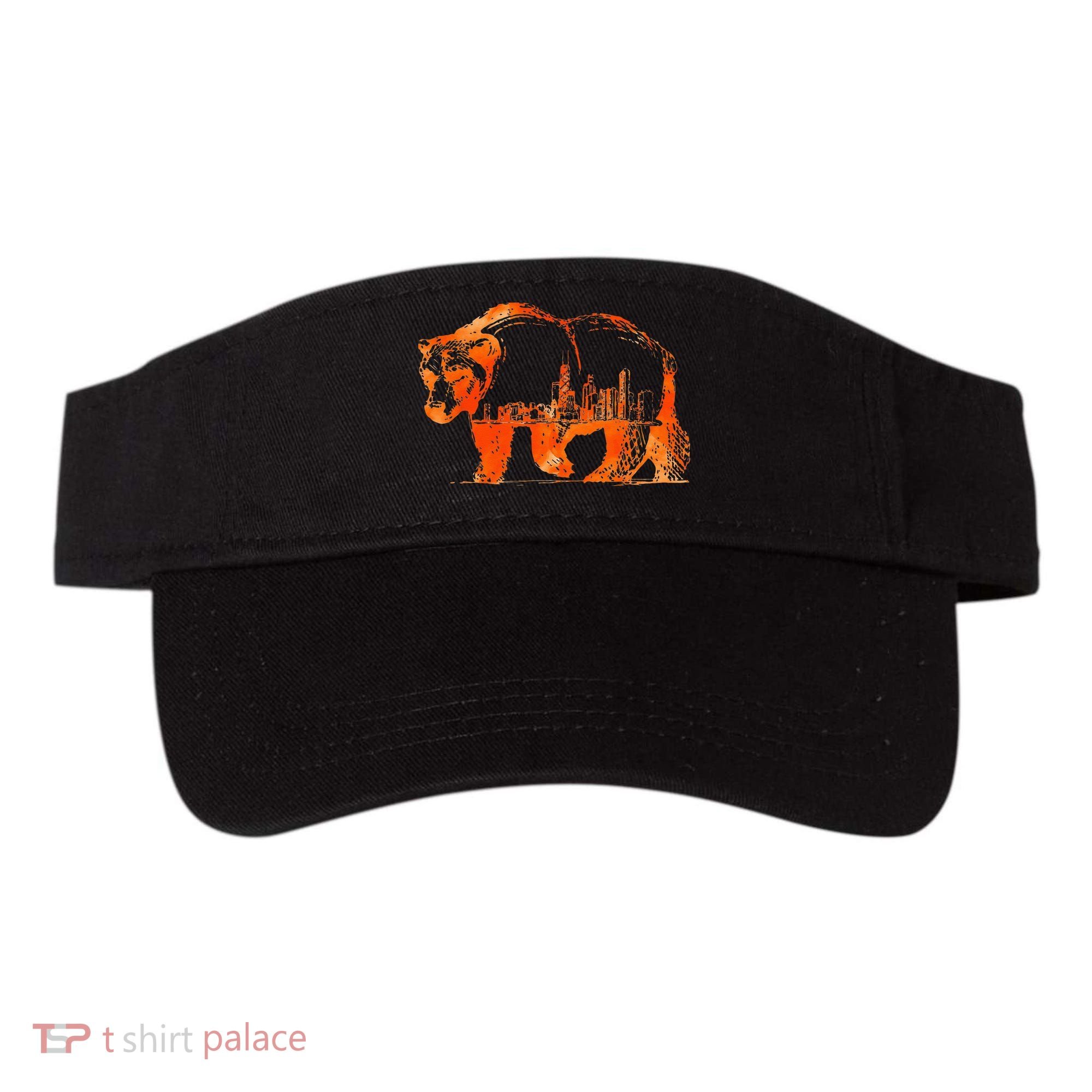 Walking Bear Silhouette Downtown Chicago City Skyline Gift Visor