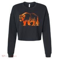 Walking Bear Silhouette Downtown Chicago City Skyline Gift Cropped Pullover Crew thumb 0