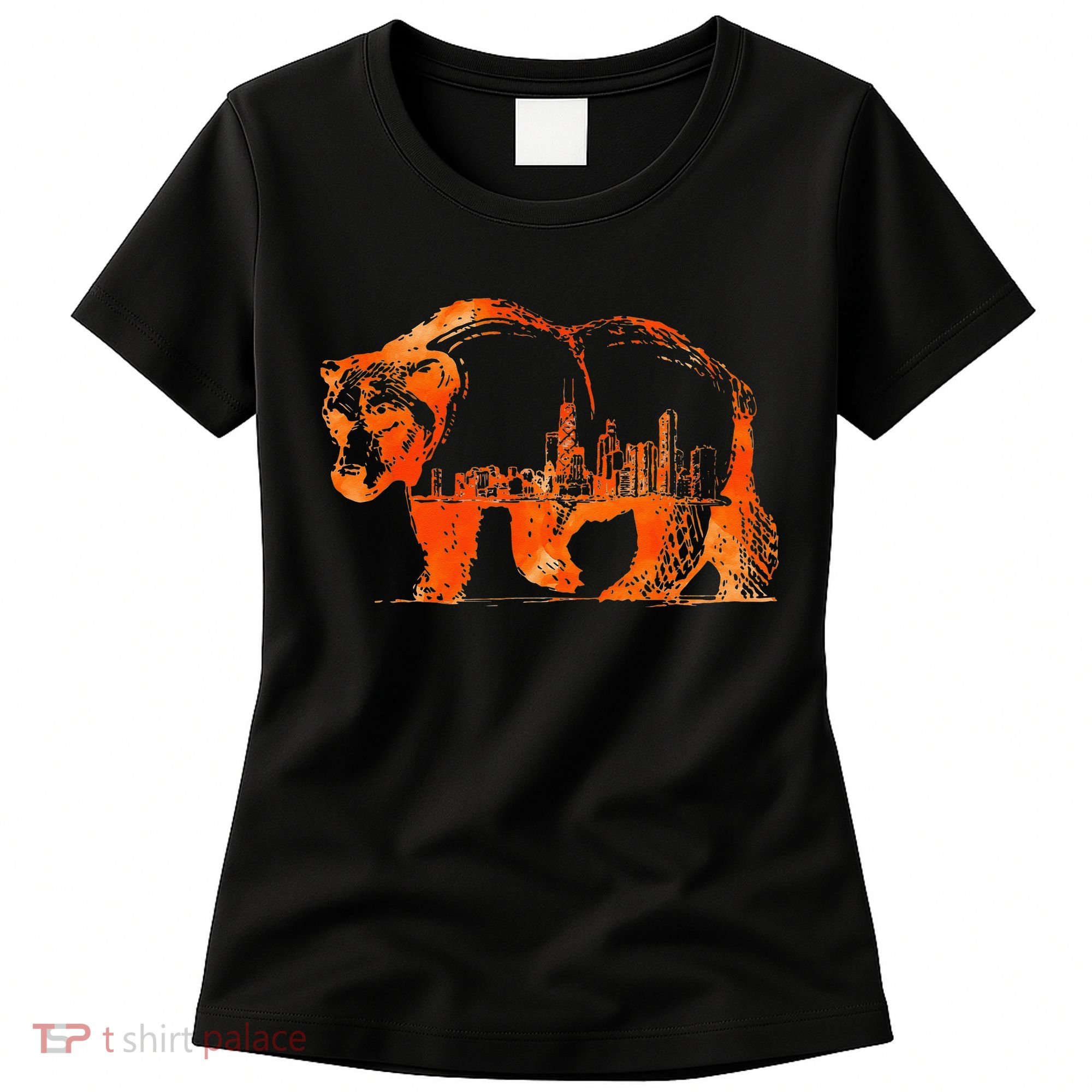 Walking Bear Silhouette Downtown Chicago City Skyline Gift Women's T-Shirt