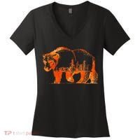 Walking Bear Silhouette Downtown Chicago City Skyline Gift Women's V-Neck T-Shirt thumb 0
