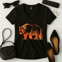 Walking Bear Silhouette Downtown Chicago City Skyline Gift Women's V-Neck T-Shirt thumb 2