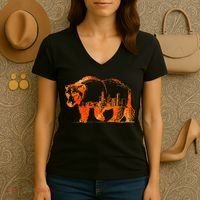 Walking Bear Silhouette Downtown Chicago City Skyline Gift Women's V-Neck T-Shirt thumb 3