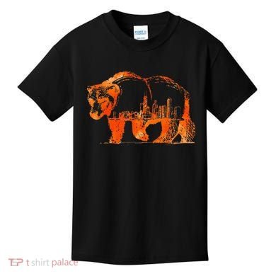Walking Bear Silhouette Downtown Chicago City Skyline Gift Kids T-Shirt