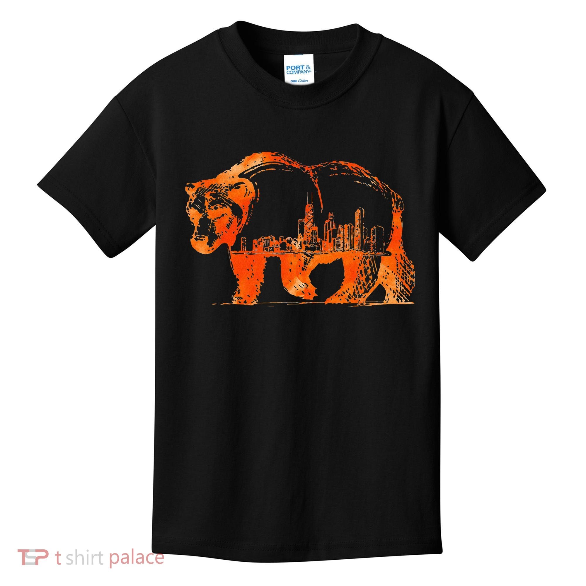 Walking Bear Silhouette Downtown Chicago City Skyline Gift Kids T-Shirt
