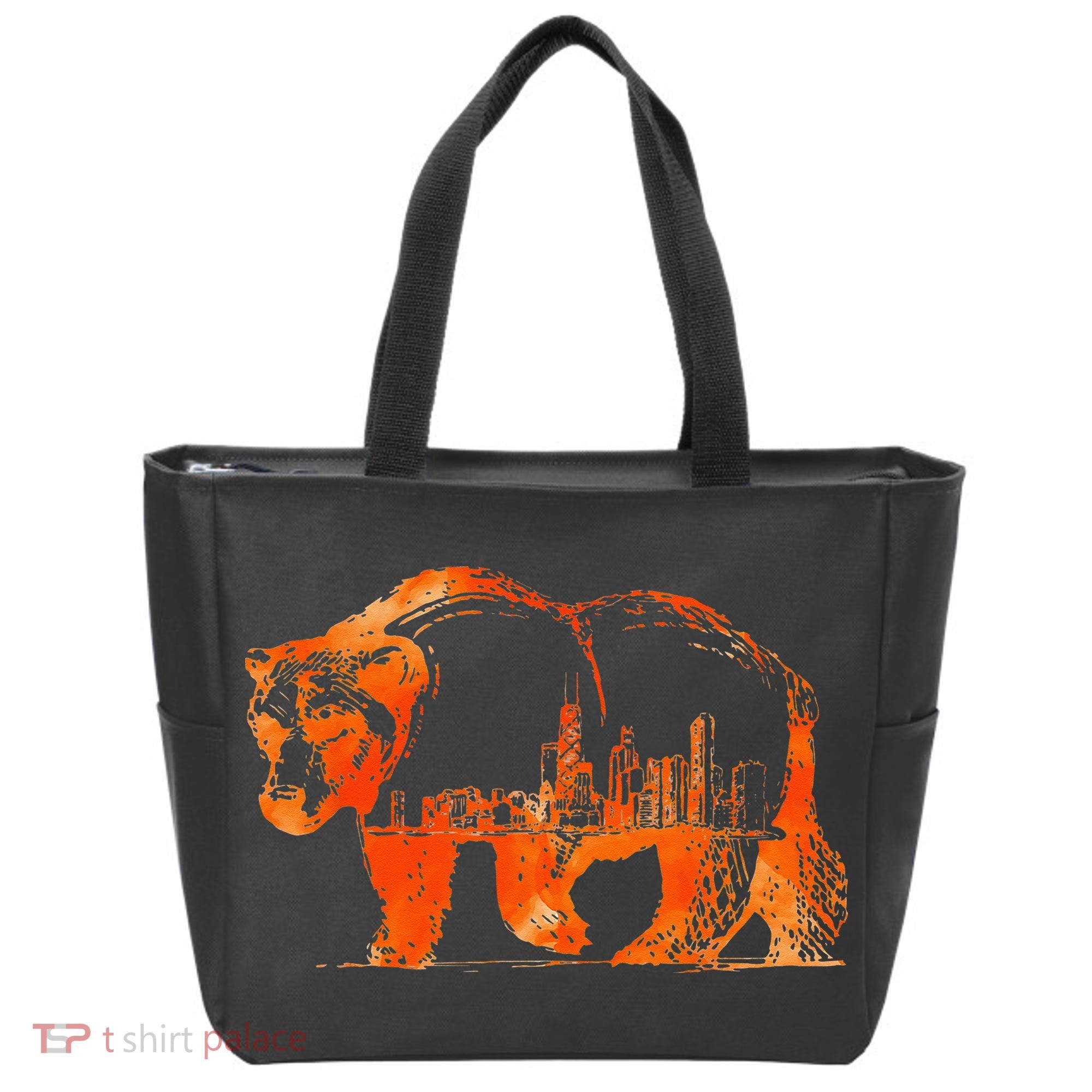 Walking Bear Silhouette Downtown Chicago City Skyline Gift Tote Bag