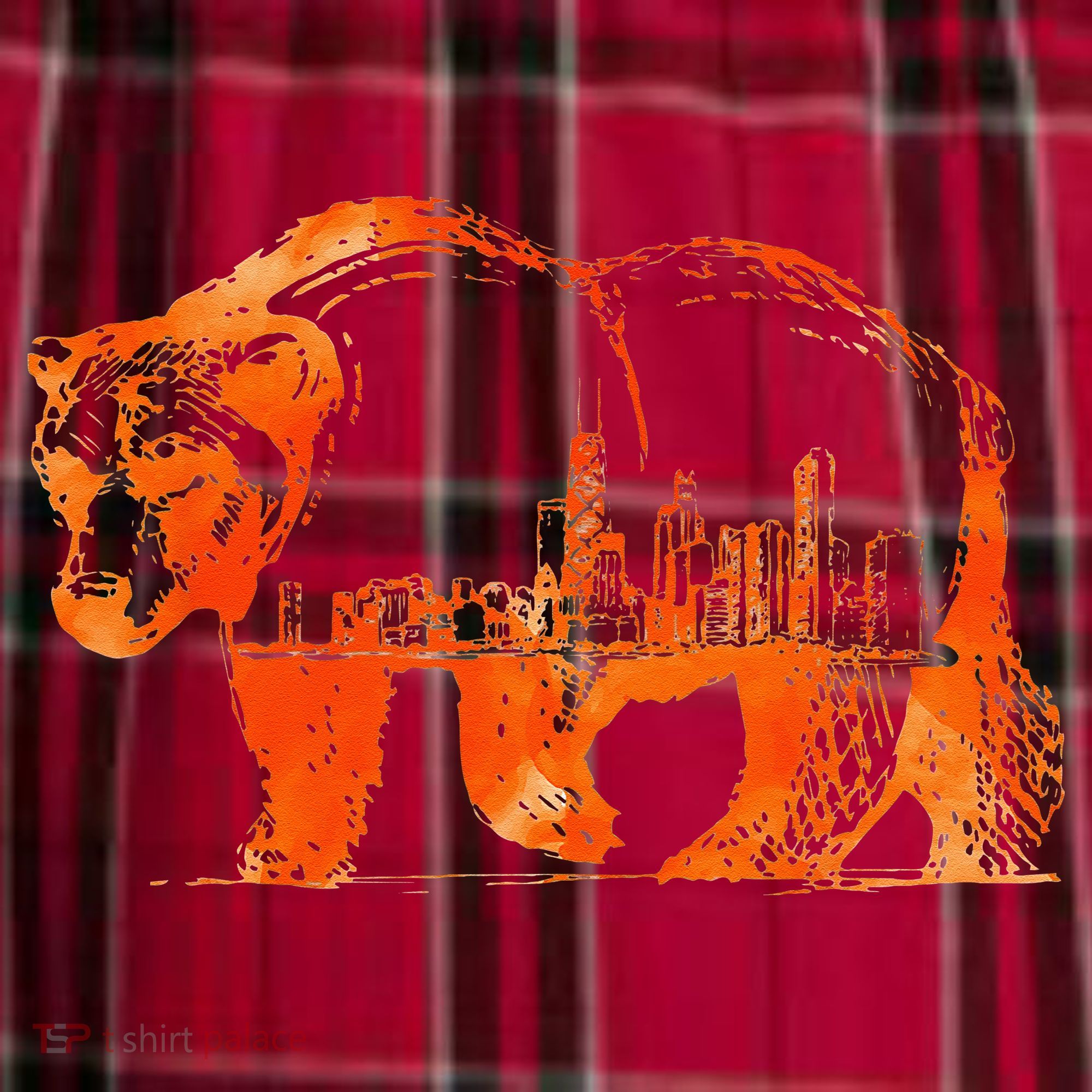 Walking Bear Silhouette Downtown Chicago City Skyline Gift Men's Flannel Plaid Pajama Pants