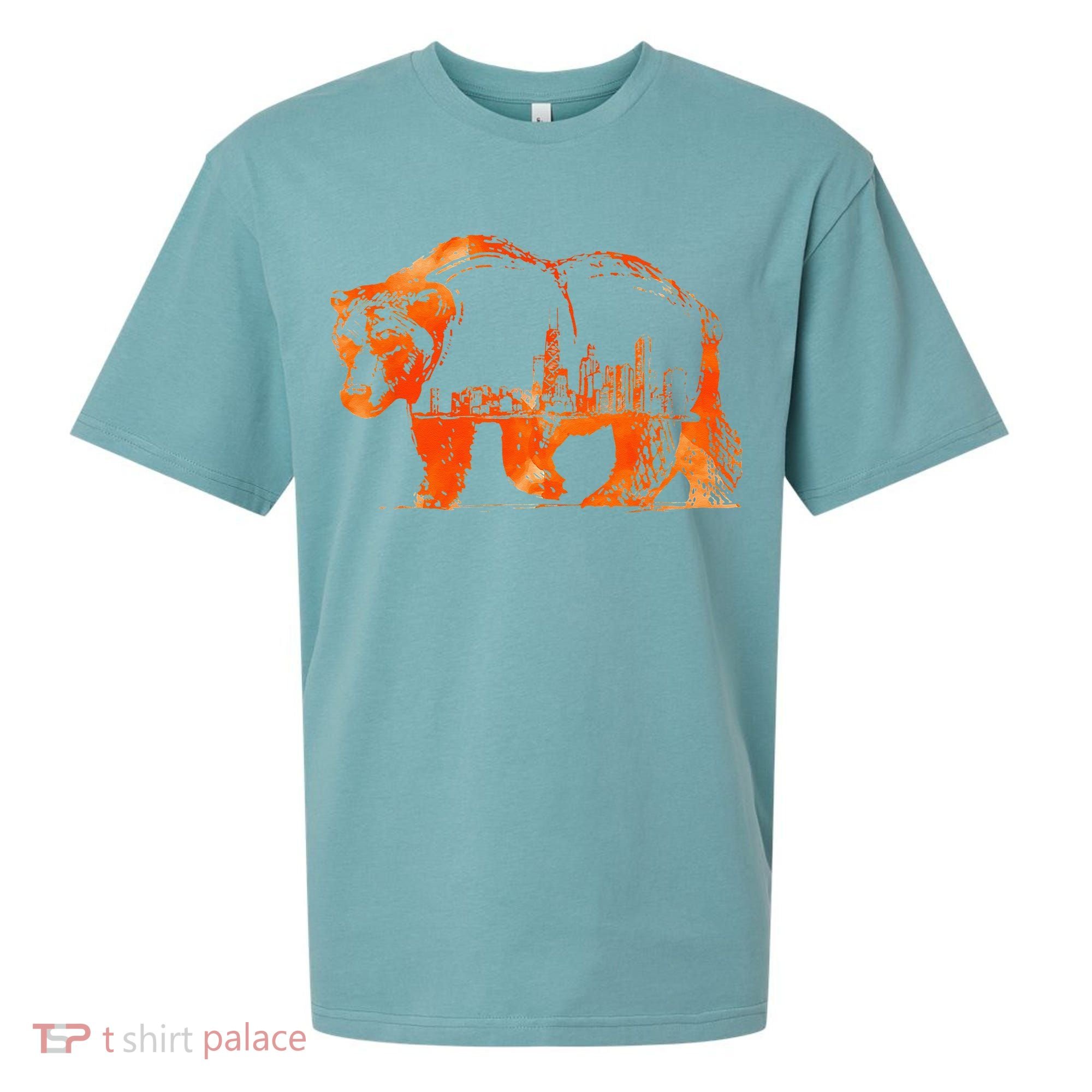 Walking Bear Silhouette Downtown Chicago City Skyline Gift Sueded Cloud Jersey T-Shirt