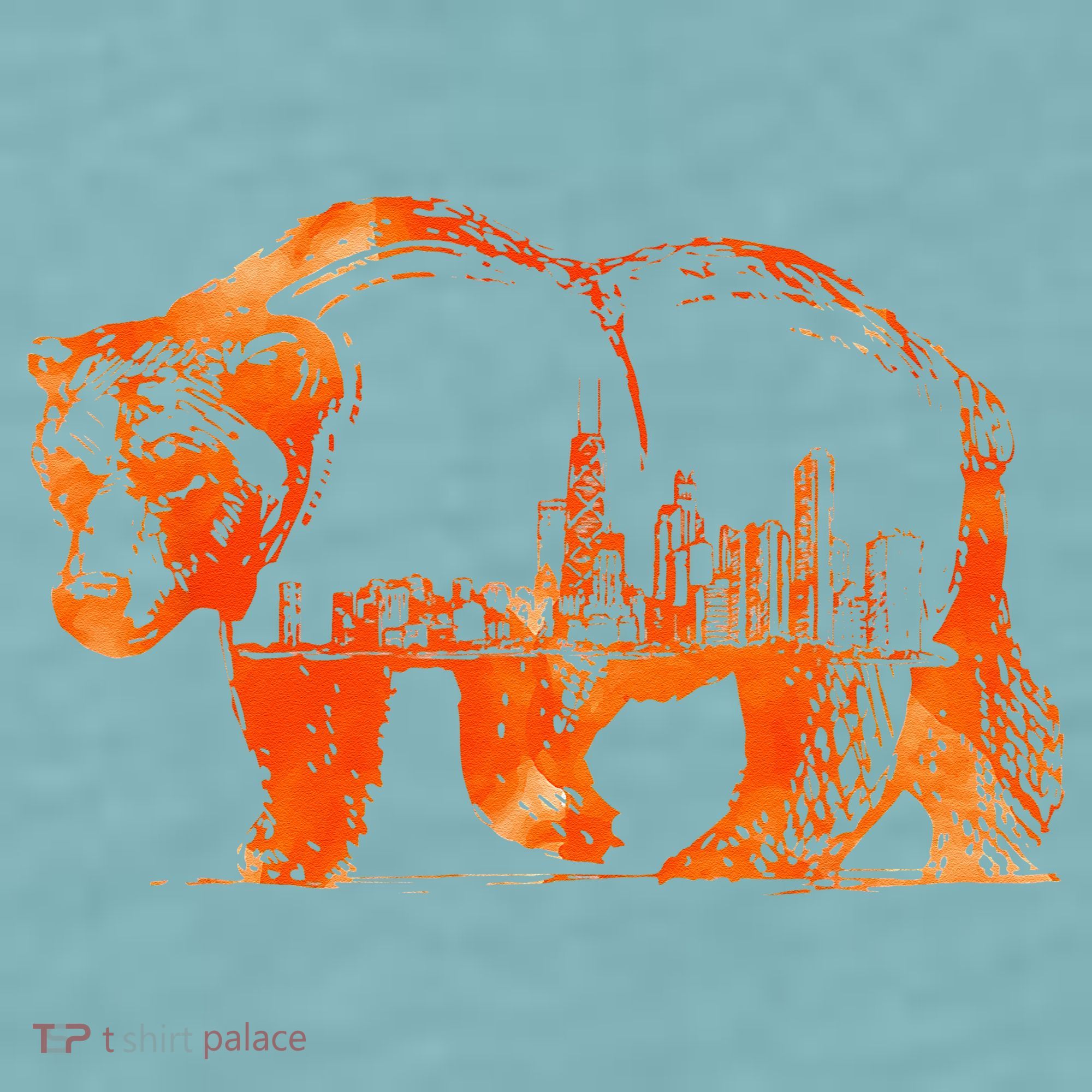 Walking Bear Silhouette Downtown Chicago City Skyline Gift Sueded Cloud Jersey T-Shirt