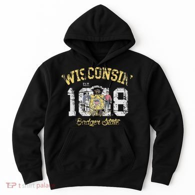 Wisconsin Badger State Flag Vintage Fade Hoodie