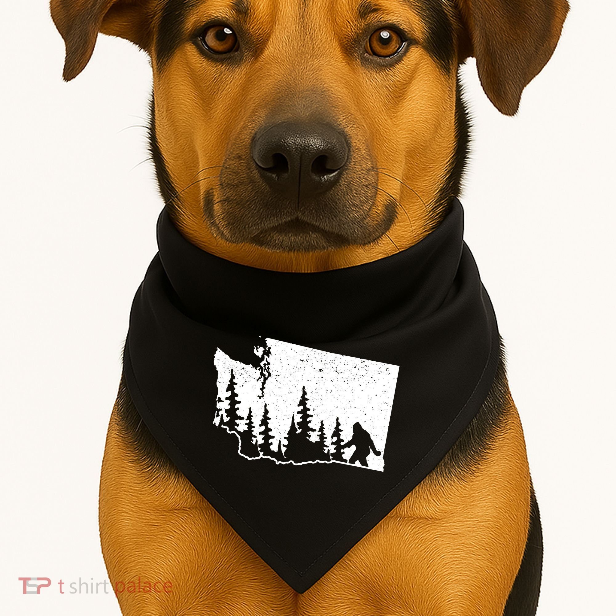 Washington Bigfoot Sasquatch Trees Silhouette State Pride USA-Made Doggie Bandana