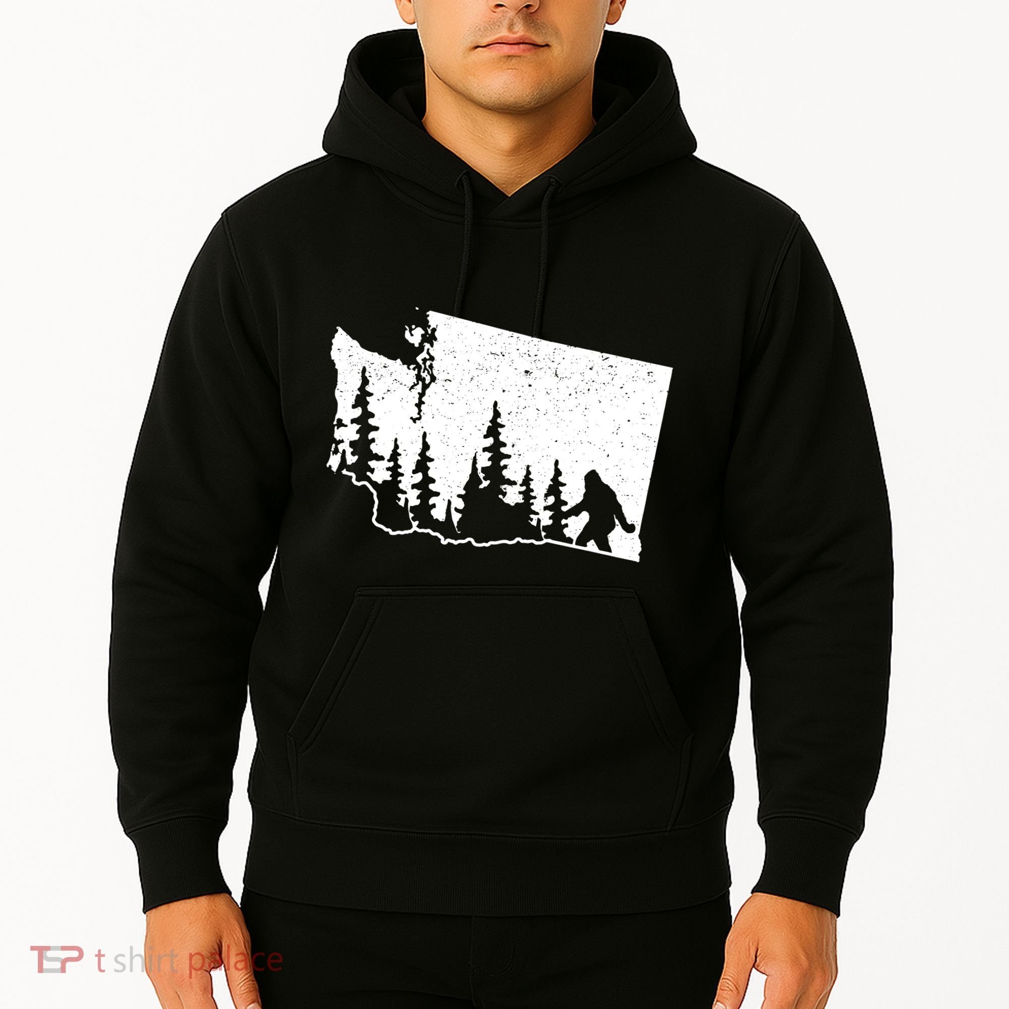 Washington Bigfoot Sasquatch Trees Silhouette State Pride Hoodie