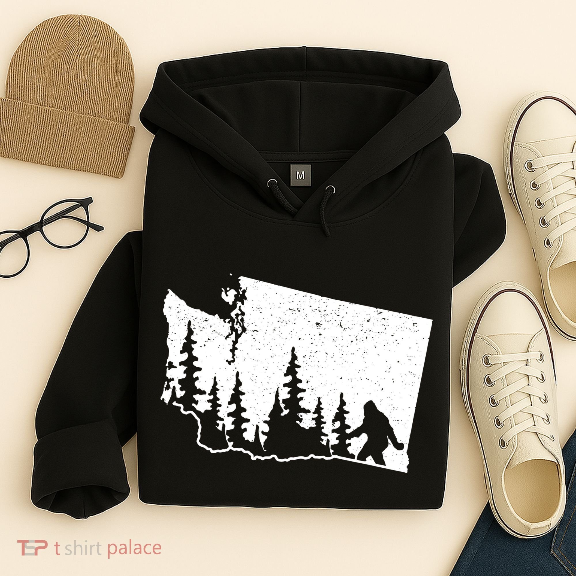 Washington Bigfoot Sasquatch Trees Silhouette State Pride Hoodie
