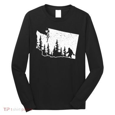 Washington Bigfoot Sasquatch Trees Silhouette State Pride Long Sleeve Shirt