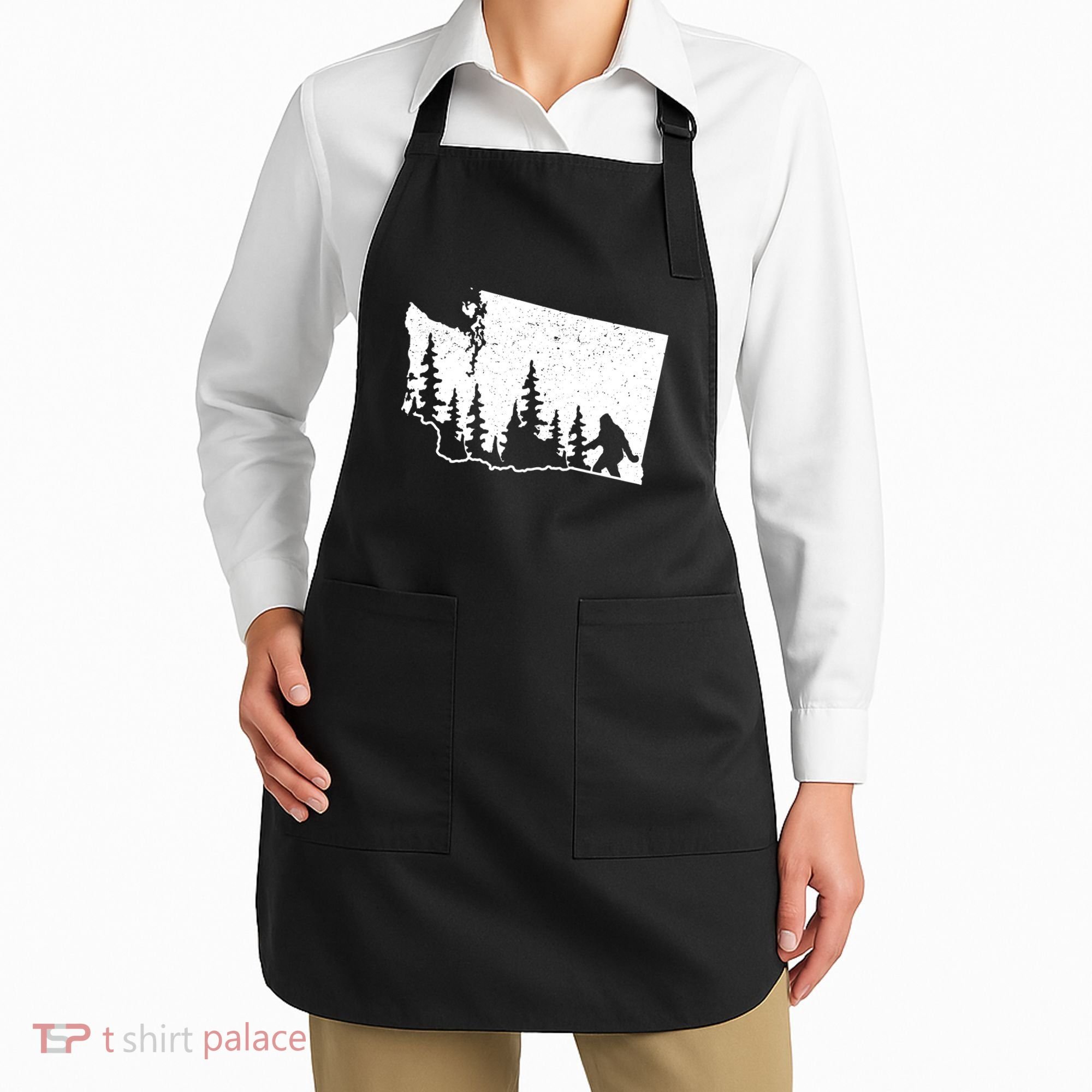 Washington Bigfoot Sasquatch Trees Silhouette State Pride Apron