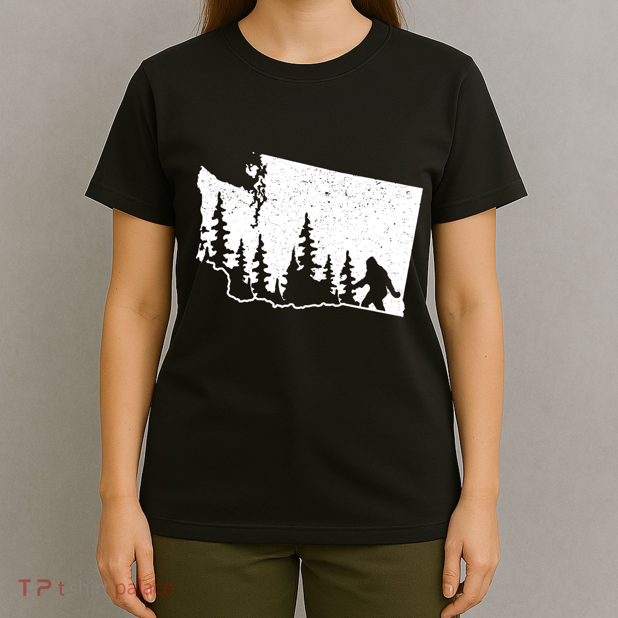 Washington Bigfoot Sasquatch Trees Silhouette State Pride T-Shirt