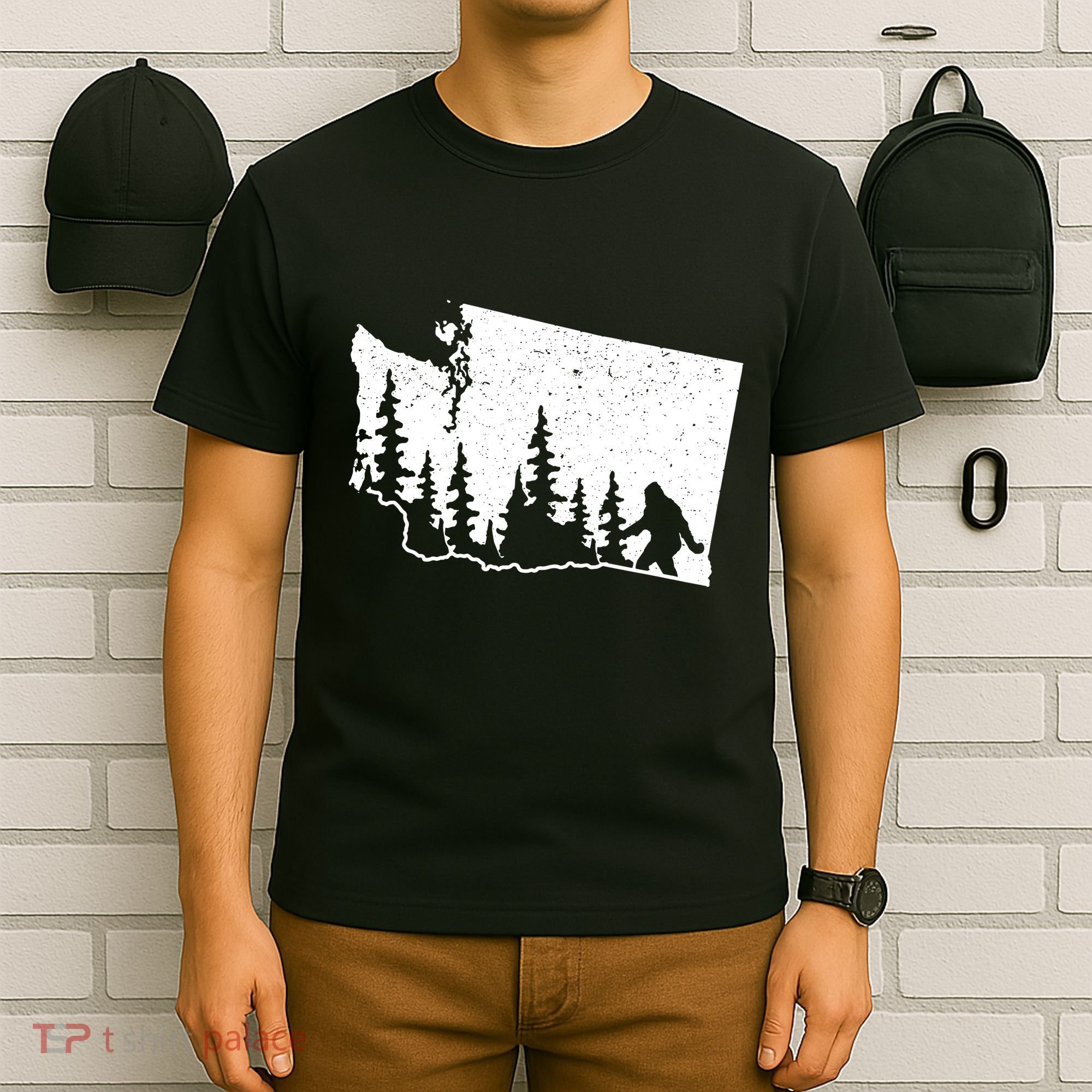 Washington Bigfoot Sasquatch Trees Silhouette State Pride T-Shirt